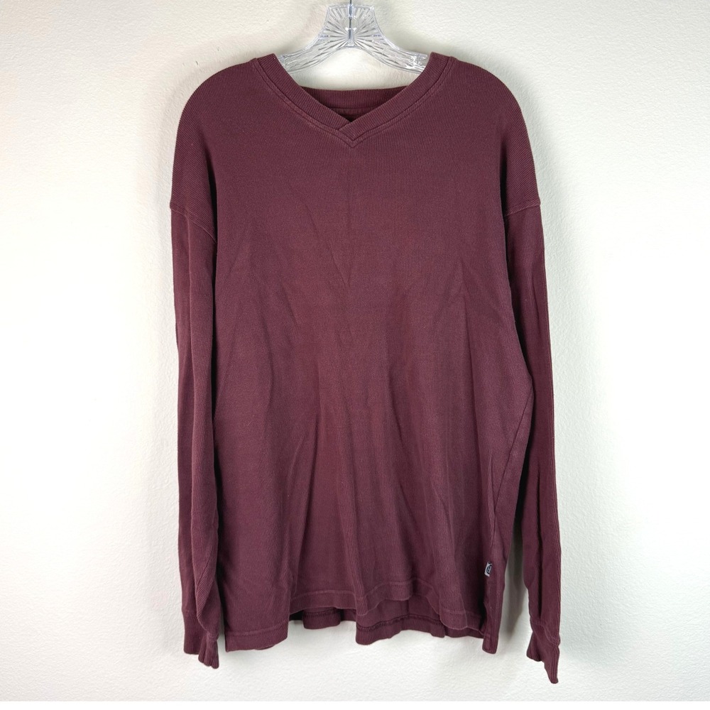 Bill Blass Sleepwear Shirt Mens L Burgundy V-Neck Long Sleeve Thermal Ribbed
